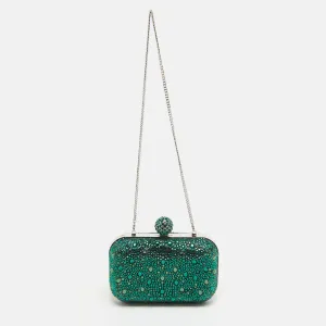 Emerald Suede Crystal Embellished Cloud Chain Clutch