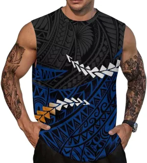 ENLACHIC Men Polynesian Tribal Tattoo Print Muscle Tank Top Sleeveless Gym Shirt Plus Size