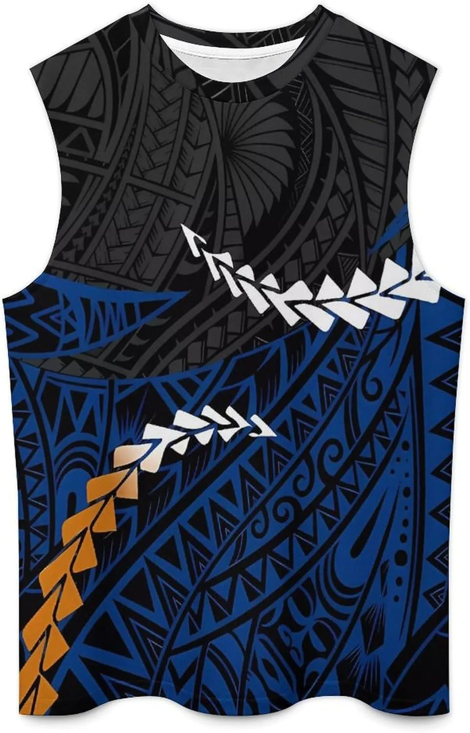 ENLACHIC Men Polynesian Tribal Tattoo Print Muscle Tank Top Sleeveless Gym Shirt Plus Size