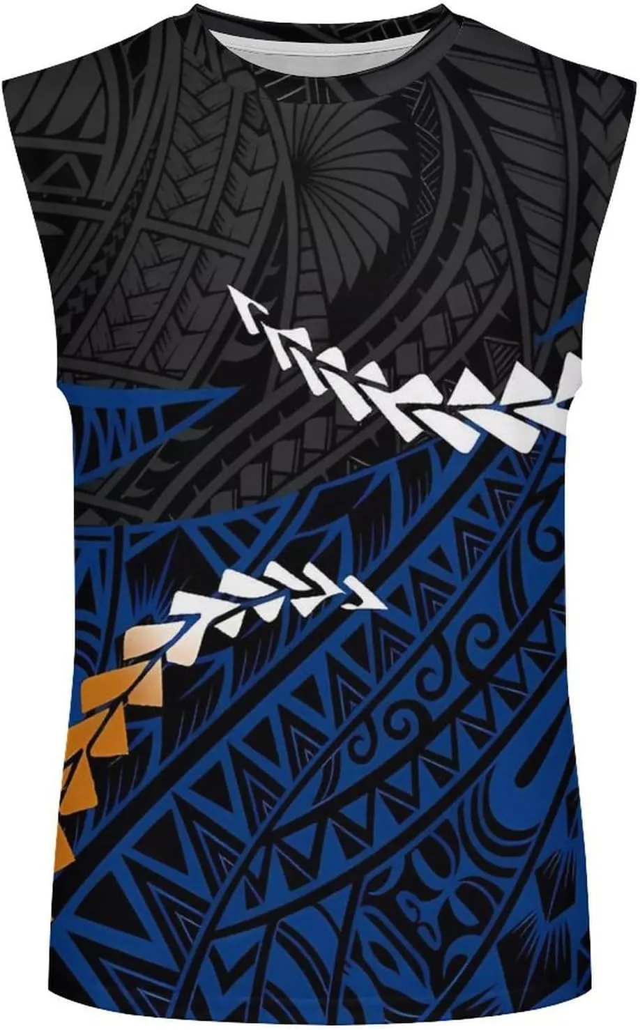 ENLACHIC Men Polynesian Tribal Tattoo Print Muscle Tank Top Sleeveless Gym Shirt Plus Size