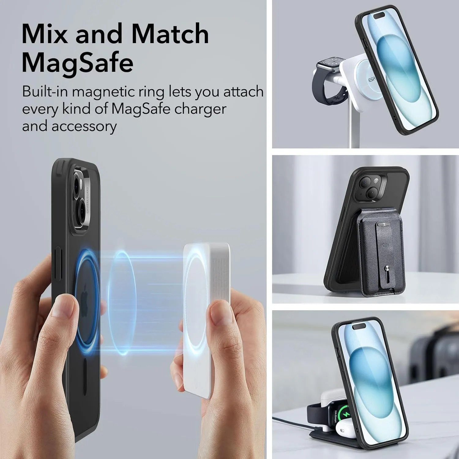ESR for iPhone 15 Plus Case, Compatible with MagSafe, Military-Grade Protection, Yellowing Resistant, Scratch-Resistant Back, Magnetic Phone Case for iPhone 15 Plus, Classic Series, Frosted Black