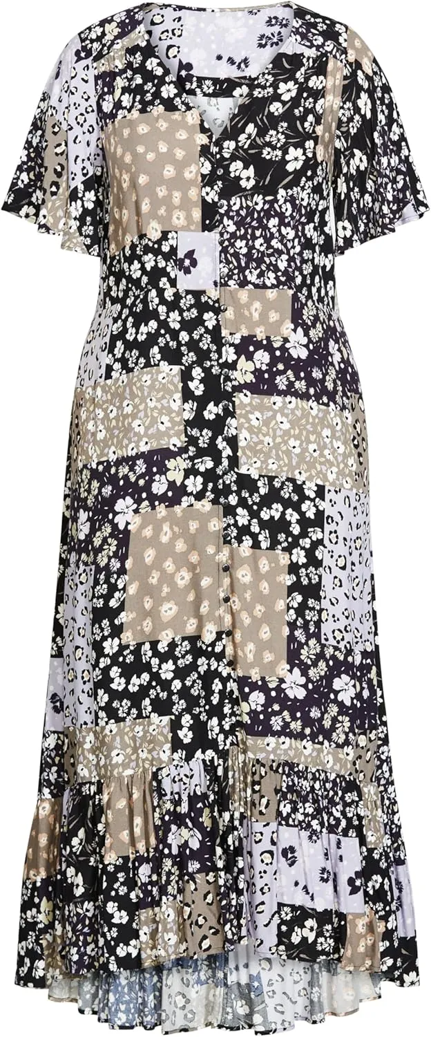 EVANS Women's Plus Size Maxi Sasha Fltr SLV