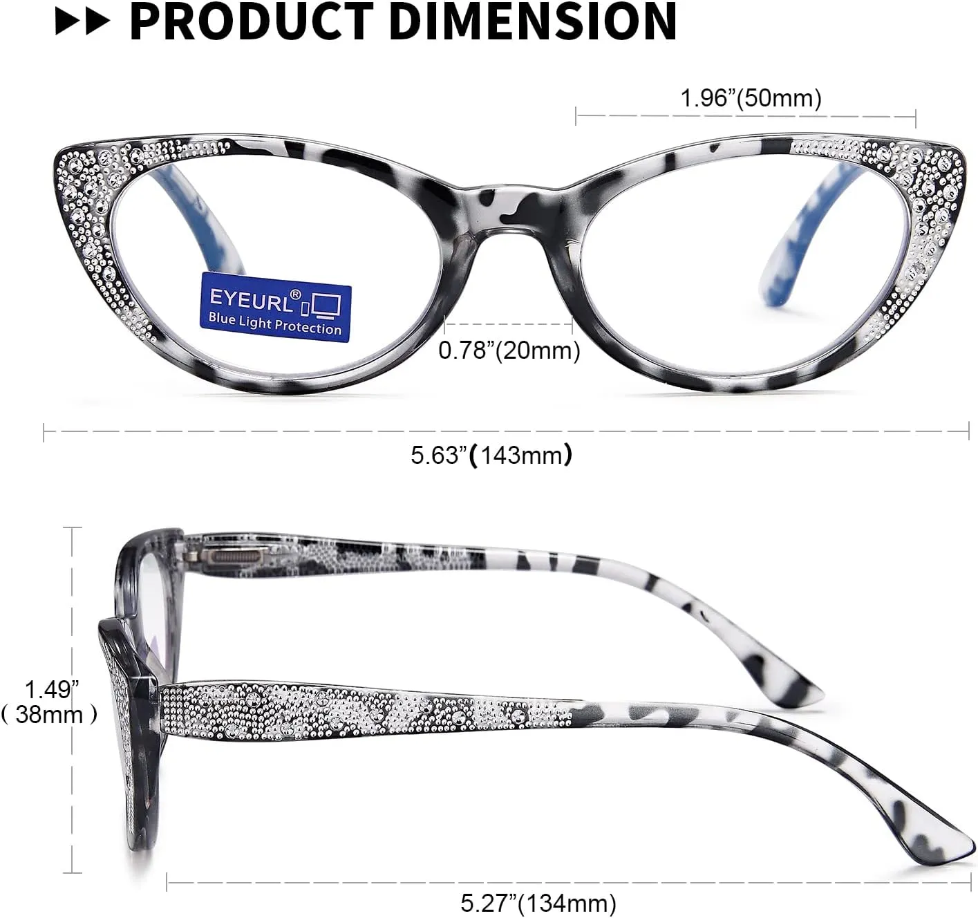 EYEURL Cat Eye Reading Glasses for Women Blue Light Blocking 4 Pack Computer Readers 0.00 Spring Hinge Anti UV Fashion Lightweight Frames Eyeglasses
