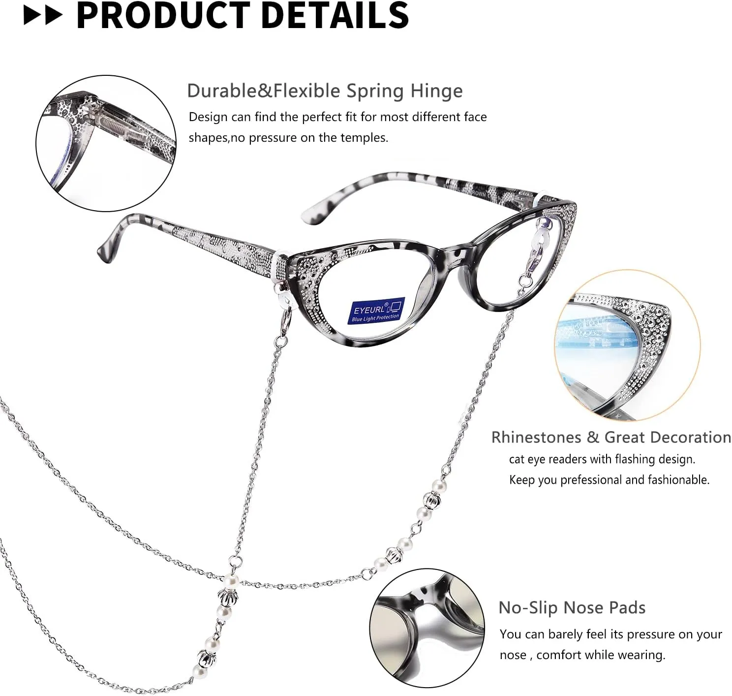 EYEURL Cat Eye Reading Glasses for Women Blue Light Blocking 4 Pack Computer Readers 0.00 Spring Hinge Anti UV Fashion Lightweight Frames Eyeglasses