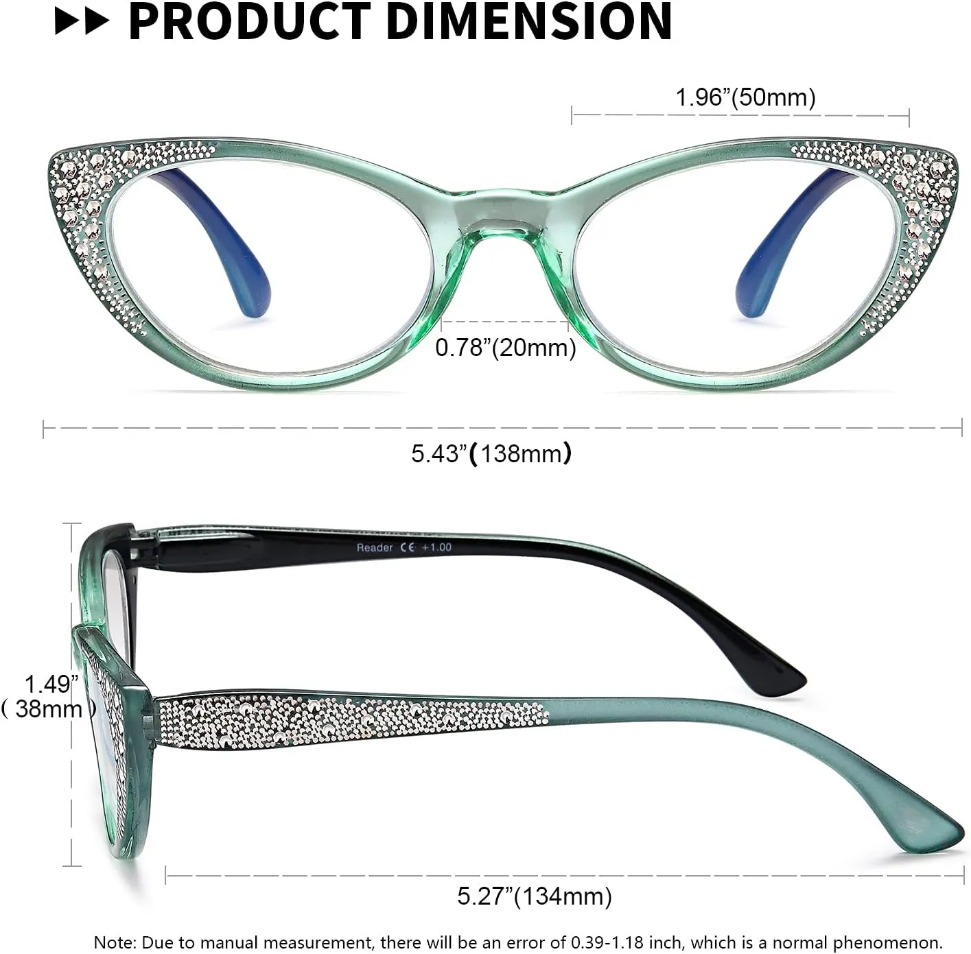EYEURL Cat Eye Reading Glasses for Women - Blue Light Blocking 4 Pack Ladies Fashion Readers with Flexible Spring Hinges, Anti-Glare&UV Rays  0 Eyeglasses, Black/Brown/Green/Purple