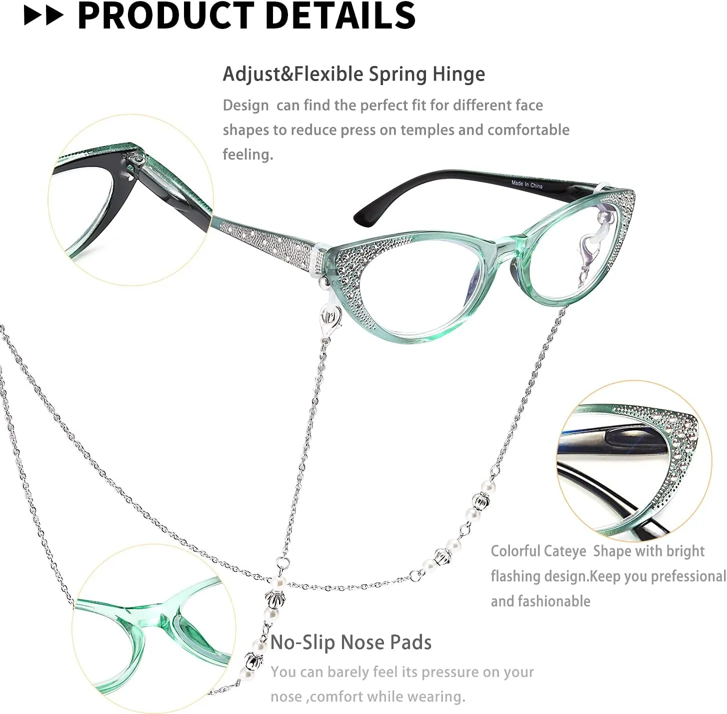 EYEURL Cat Eye Reading Glasses for Women - Blue Light Blocking 4 Pack Ladies Fashion Readers with Flexible Spring Hinges, Anti-Glare&UV Rays  0 Eyeglasses, Black/Brown/Green/Purple