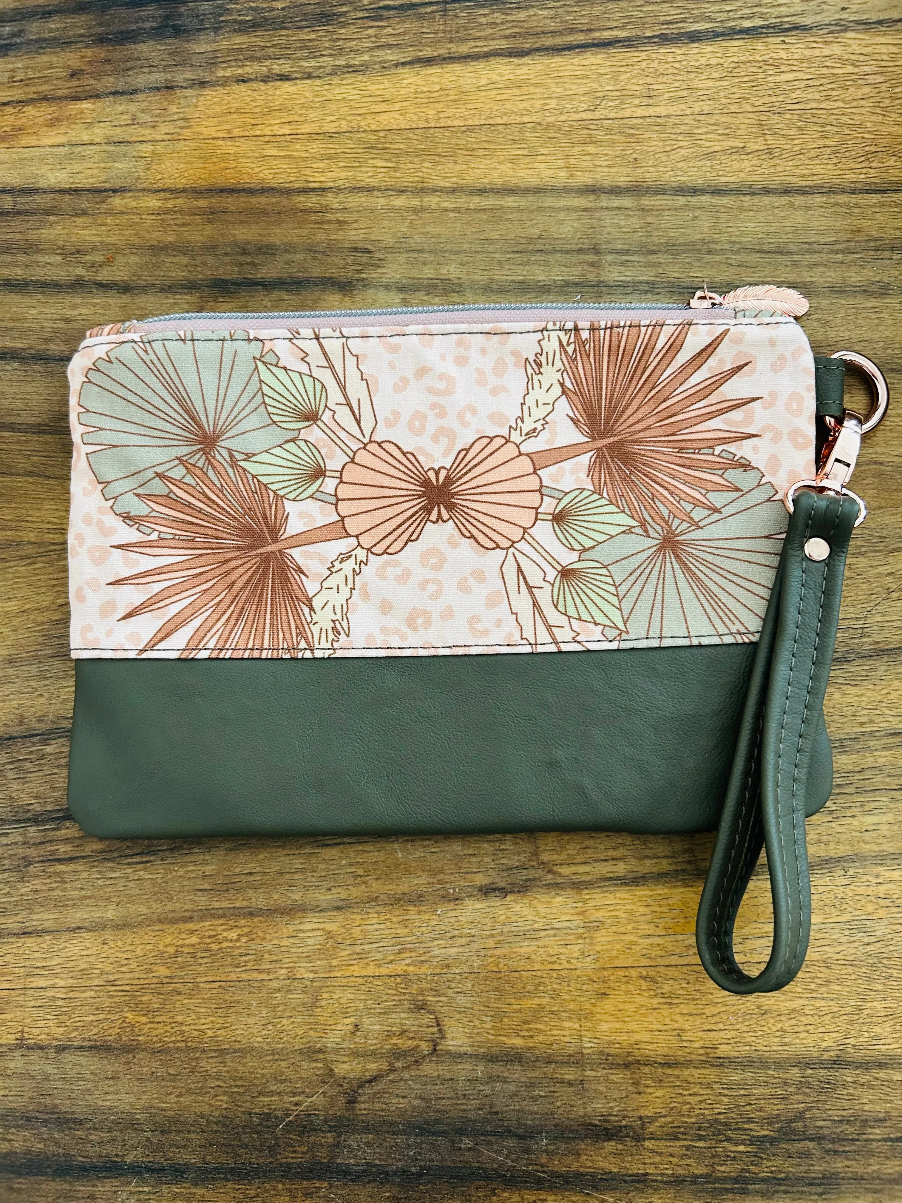 Fabric & Leather Wristlet Clutch