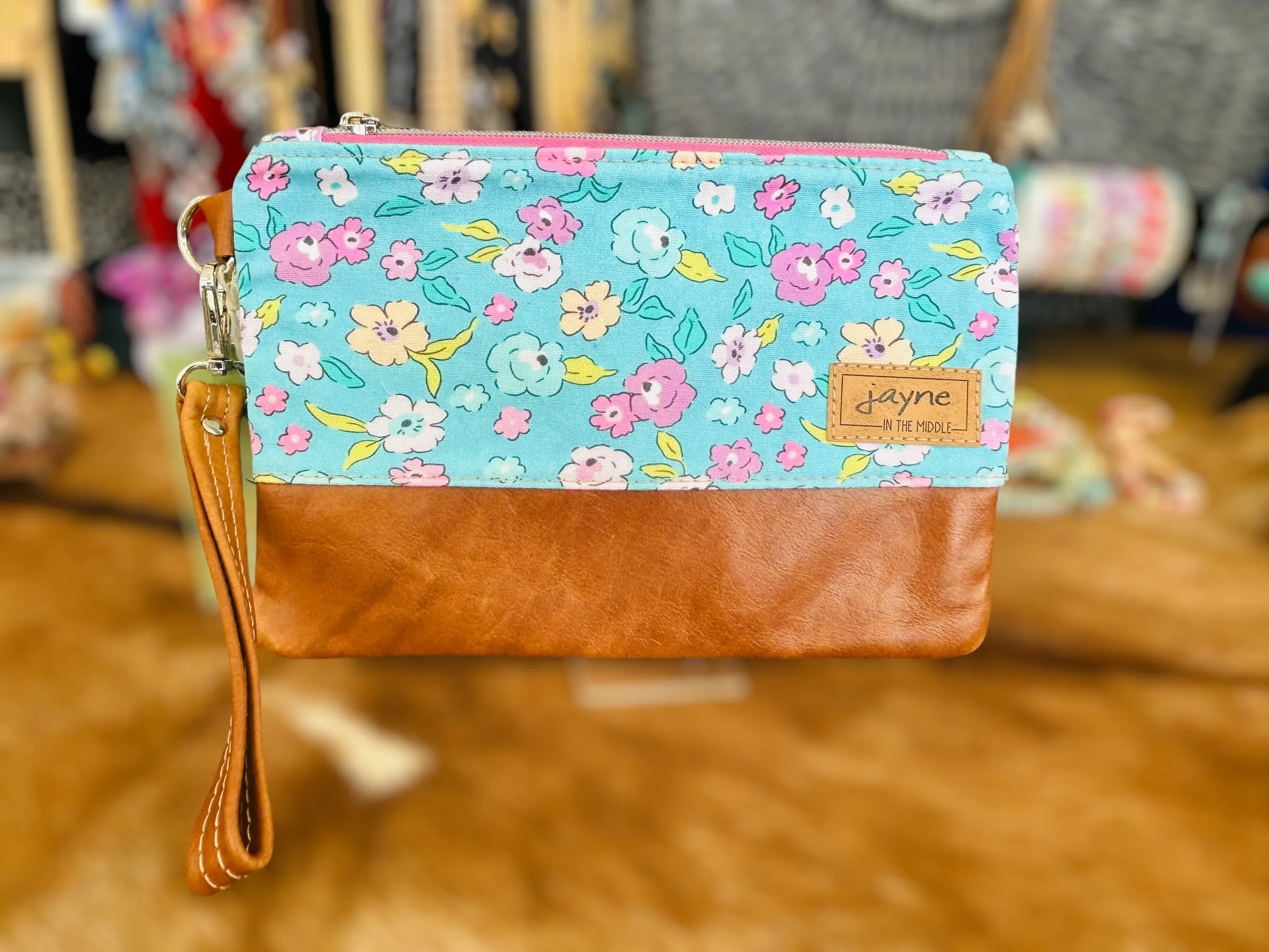 Fabric & Leather Wristlet Clutch