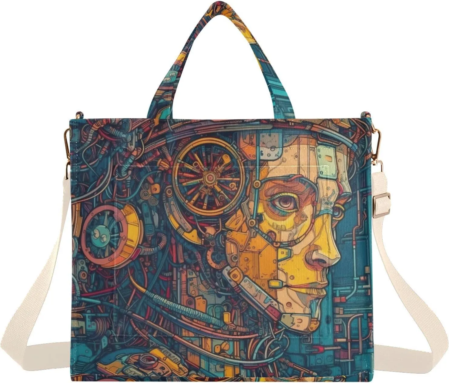 Fantasy Machine Women Corduroy Women Tote Bag, Handbag Purse with Detachable Strap Small Size