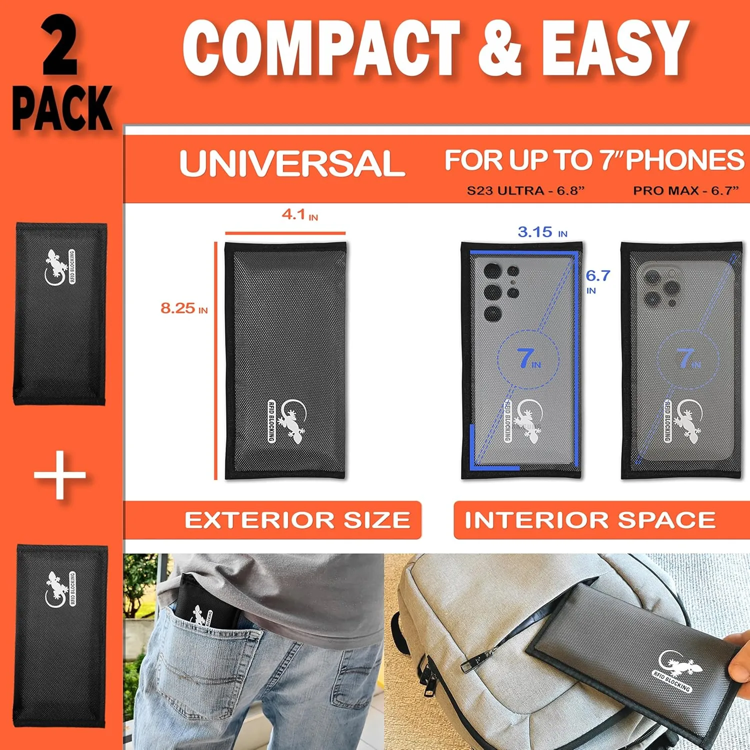 Faraday Bag Anti-Tracking GPS RFID Car Key Signal Blocker Wallet Shielding Pouch Protective Case for Cell Phone Car Key FOB, Data Privacy, Electronic Device Security (2 Pack - Pocket Black)
