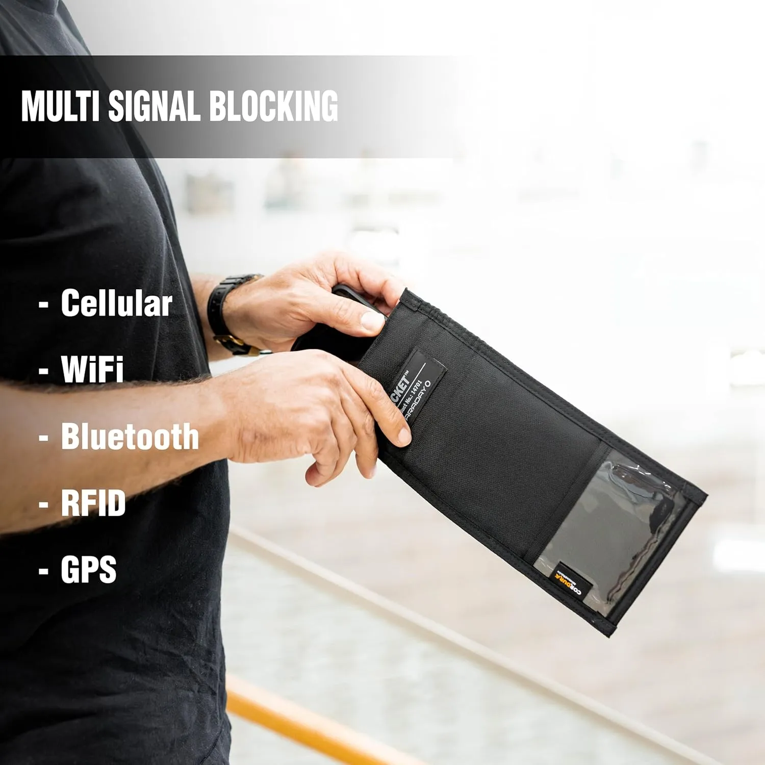 Faraday Bag Jacket Pro for Phones | Magnetic Closure, Shielding - Law Enforcement & Military, Travel & Data Security, Privacy, Anti-Tracking Anti-Hacking Black (Phone Vertical)