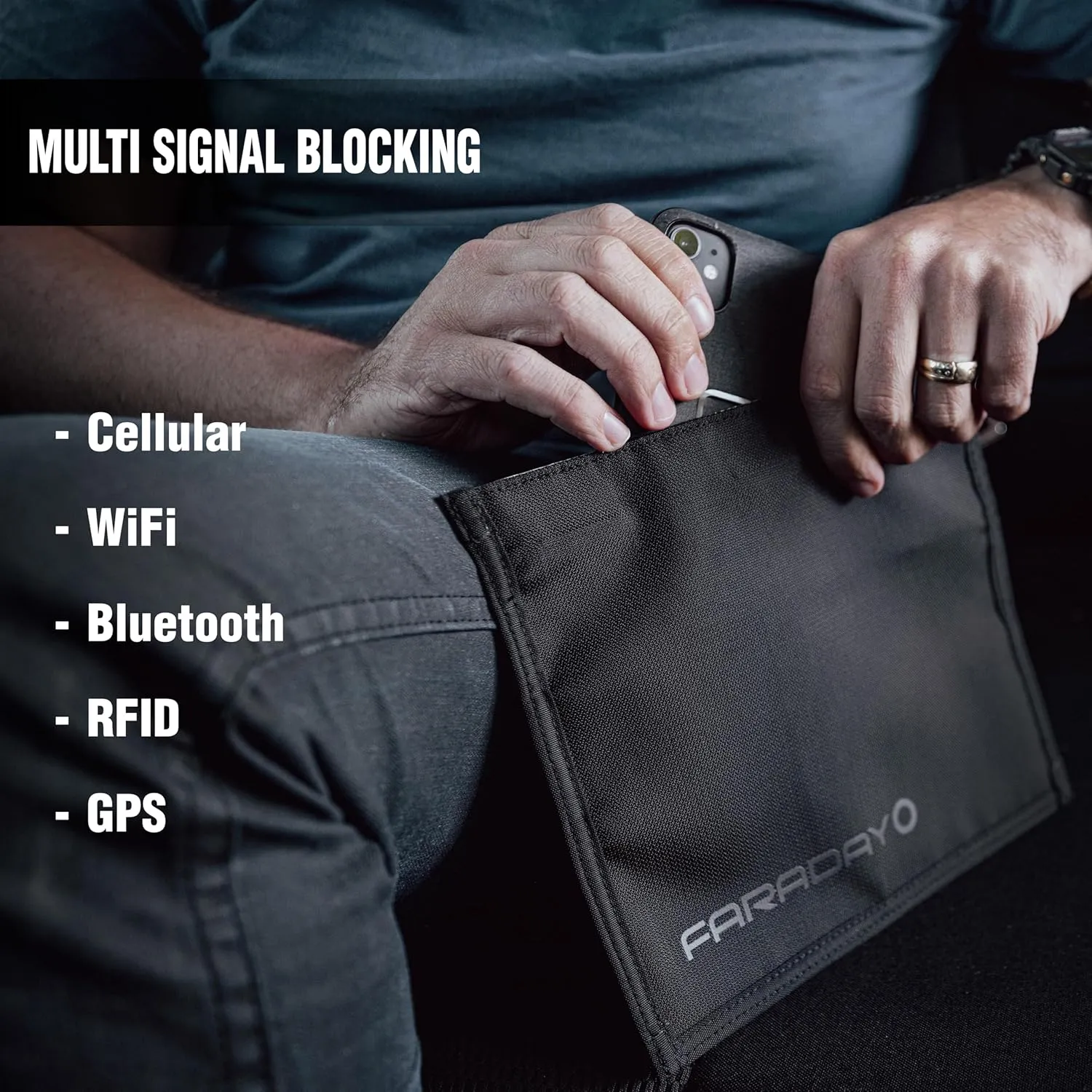 Faraday Bag Jacket Pro for Phones | Magnetic Closure, Shielding - Law Enforcement & Military, Travel & Data Security, Privacy, Anti-Tracking Anti-Hacking Black (Phone)