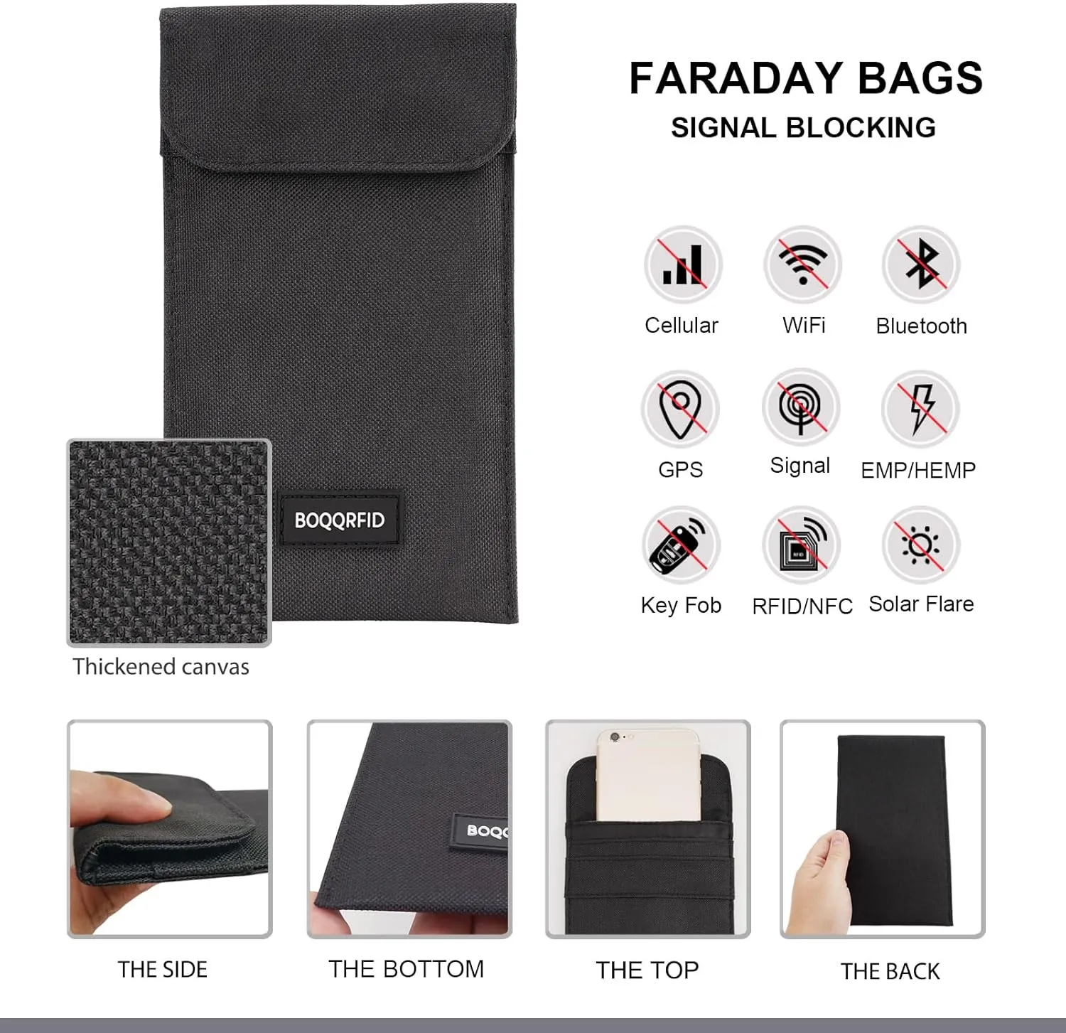 Faraday Bags for Phones and Car Keys - RFID Signal Blocking Pouch with EMP Proof, Anti-Tracking, Data Privacy (Black)