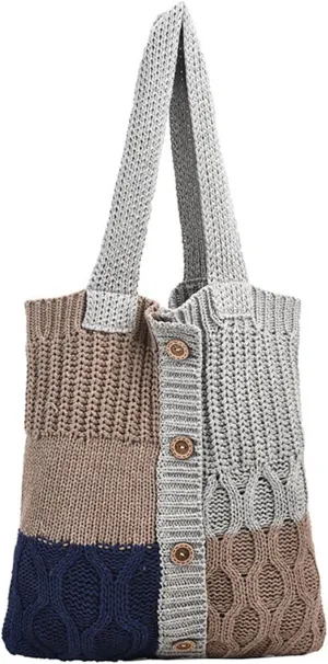 Fashion Knit Shoulder Bag Knitted Handbag Purse Crochet Shoulder Tote Bag Beach Bag for Womem Shoulder Handbag