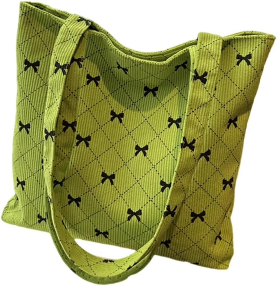 Fashionable Corduroy Handbag with Large Storage Stylish Bowknot Pattern Shoulder Bag for Ladies Work and Travel