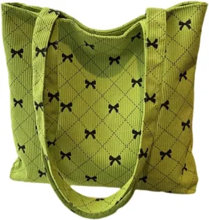 Fashionable Corduroy Handbag with Large Storage Stylish Bowknot Pattern Shoulder Bag for Ladies Work and Travel