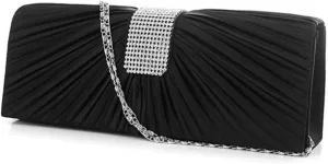 Fashionable Satin Rhinestone Clutch Bag Bridal Evening Bag Magnetic Snap Closure Women's Shoulder