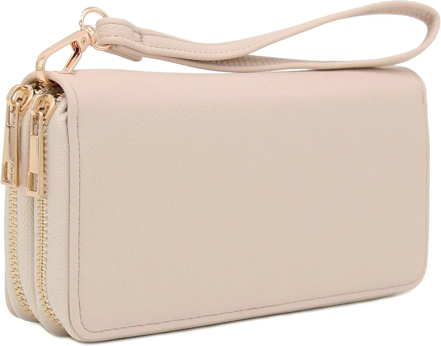FashionPuzzle Double Zip Around PU Leather Wristlet Cell Phone Wallet