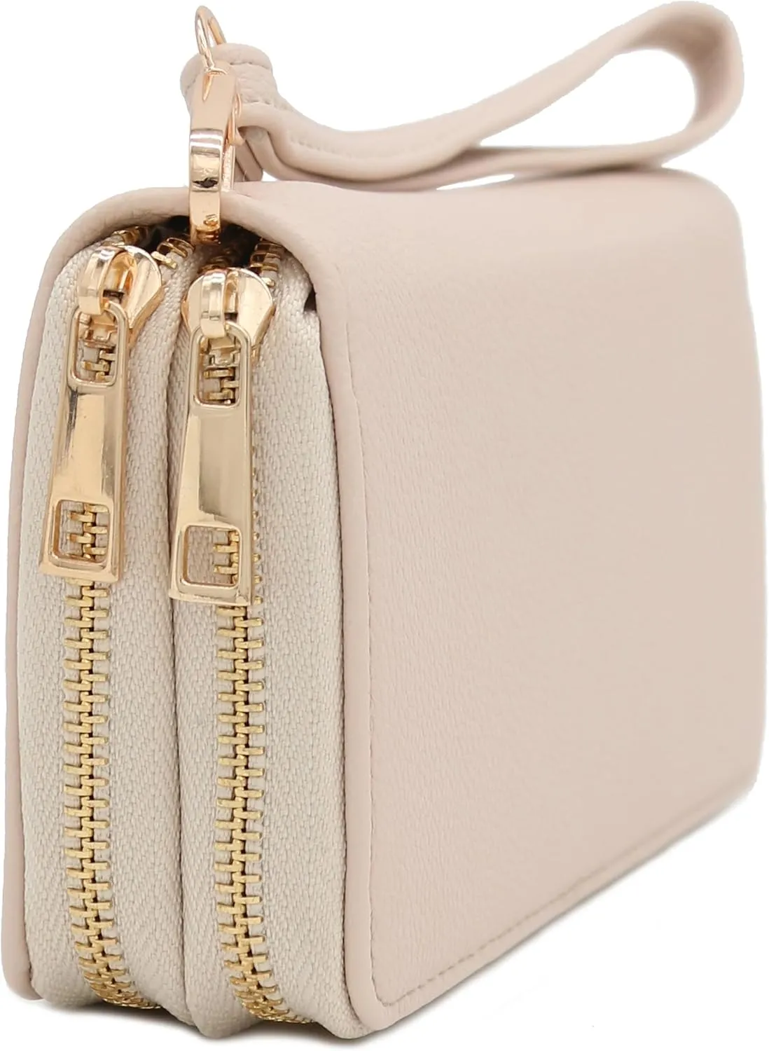 FashionPuzzle Double Zip Around PU Leather Wristlet Cell Phone Wallet
