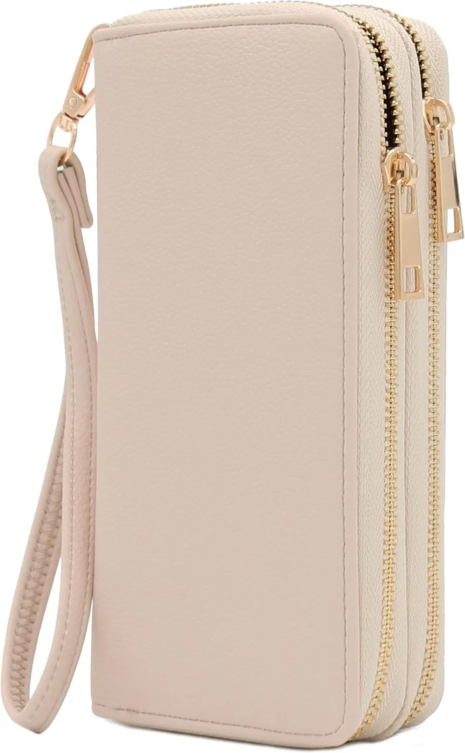 FashionPuzzle Double Zip Around PU Leather Wristlet Cell Phone Wallet