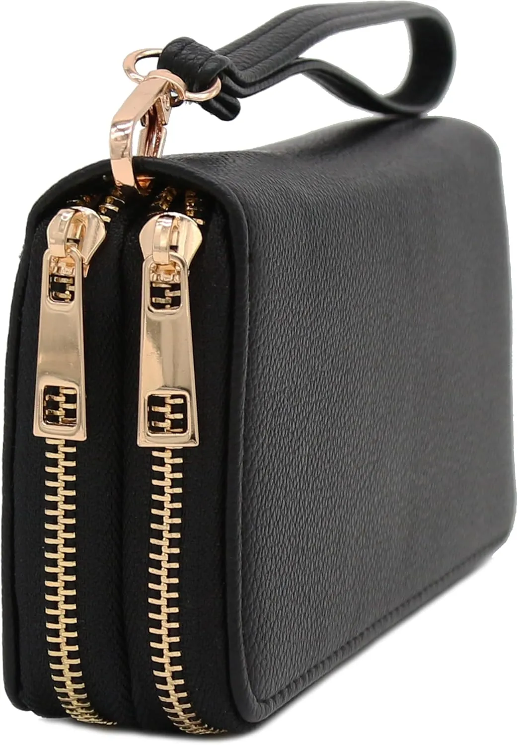 FashionPuzzle Double Zip Around PU Leather Wristlet Cell Phone Wallet