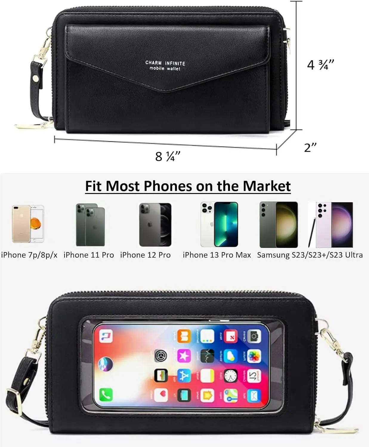 Faux Leather Crossbody Phone Bag for Women, RFID Blocking Touch Screen Wallet Shoulder Handbag with Clear Phone Window