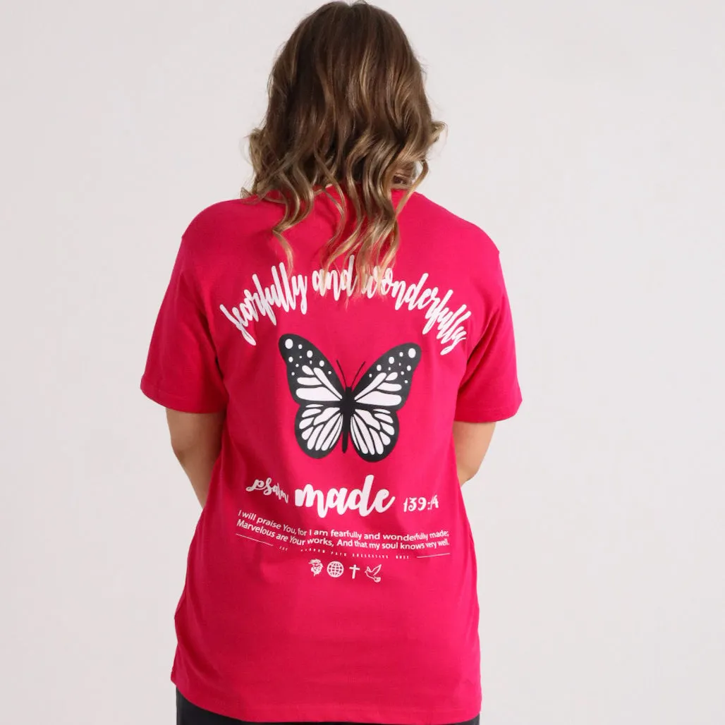 FEARFULLY   WONDERFULLY MADE TEE DARK PINK