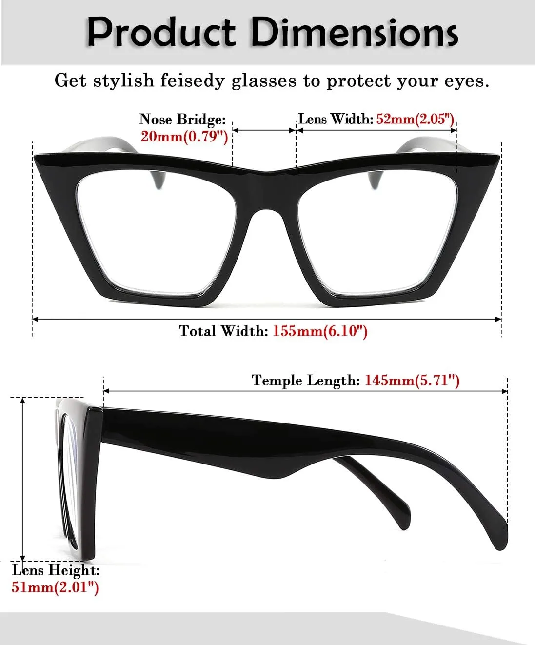 FEISEDY Square Cat Eye Reading Glasses Blue Light Blocking Women Fashion Cateye Reader Anti Glare Digital Eyestrain B2604