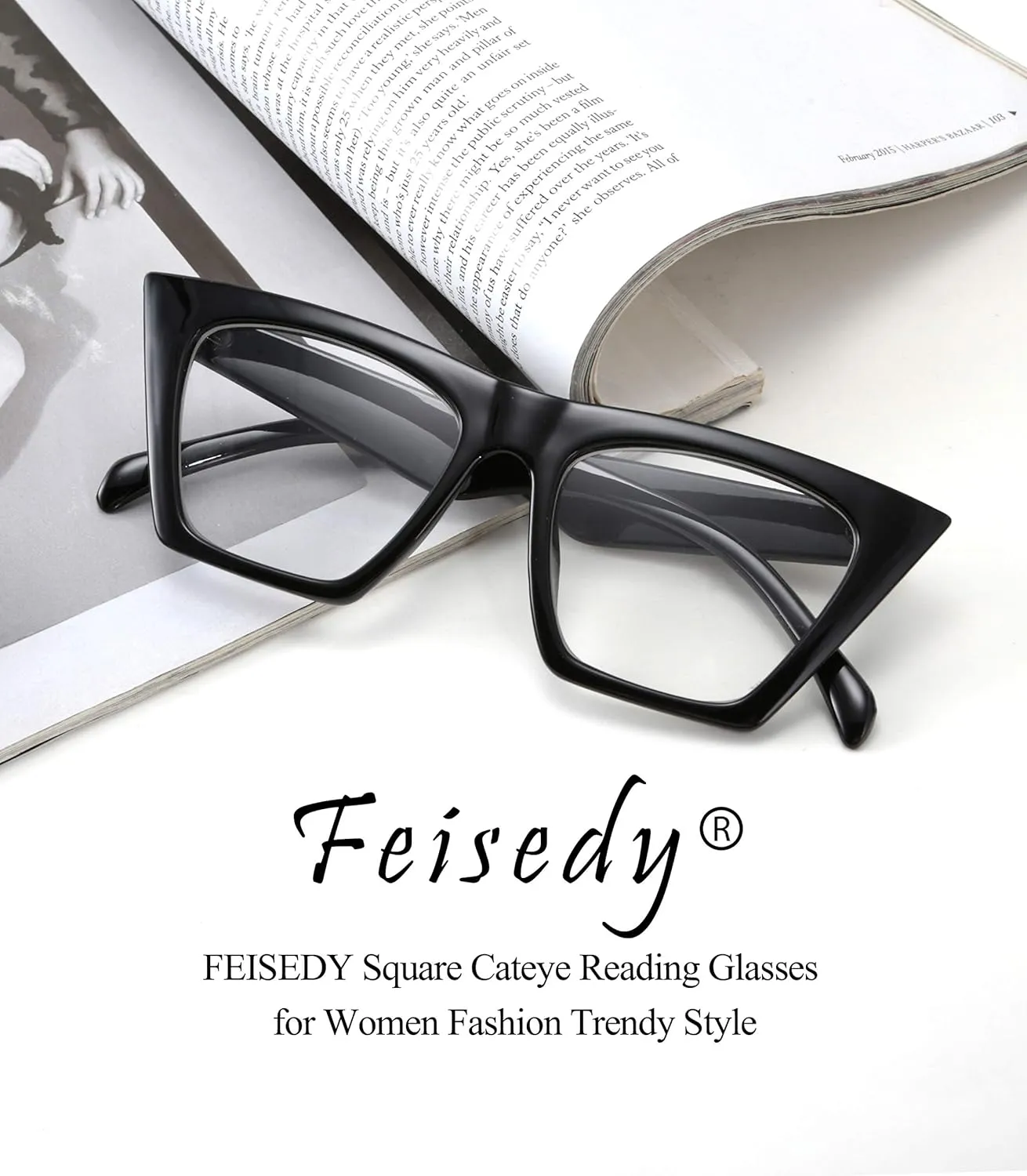 FEISEDY Square Cat Eye Reading Glasses Blue Light Blocking Women Fashion Cateye Reader Anti Glare Digital Eyestrain B2604
