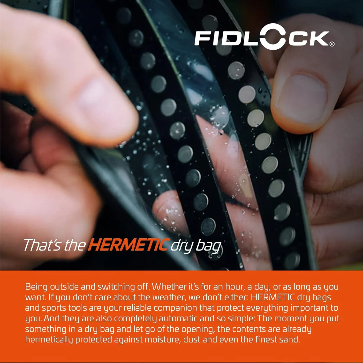 FIDLOCK Hermetic Dry Bag Maxi - Flexible Magnetic Self-Sealing Bag for Cellphone | 100% Waterproof and Sand Proof - Practical Size with a Large Opening, with Lanyard included - Transparent Black