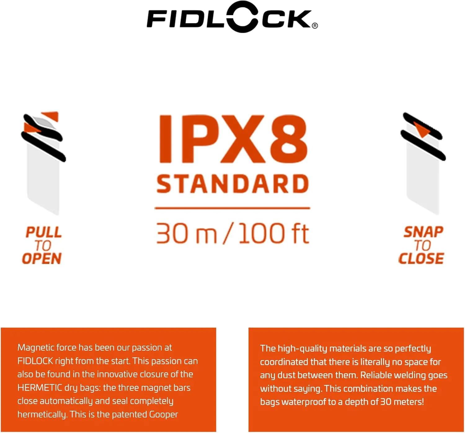 FIDLOCK Hermetic Dry Bag Medi - Flexible Magnetic Self-Sealing Bag for Cellphone | 100% Waterproof and Sand Proof - Practical Size with a Large Opening, with Lanyard Included - Transparent Blue