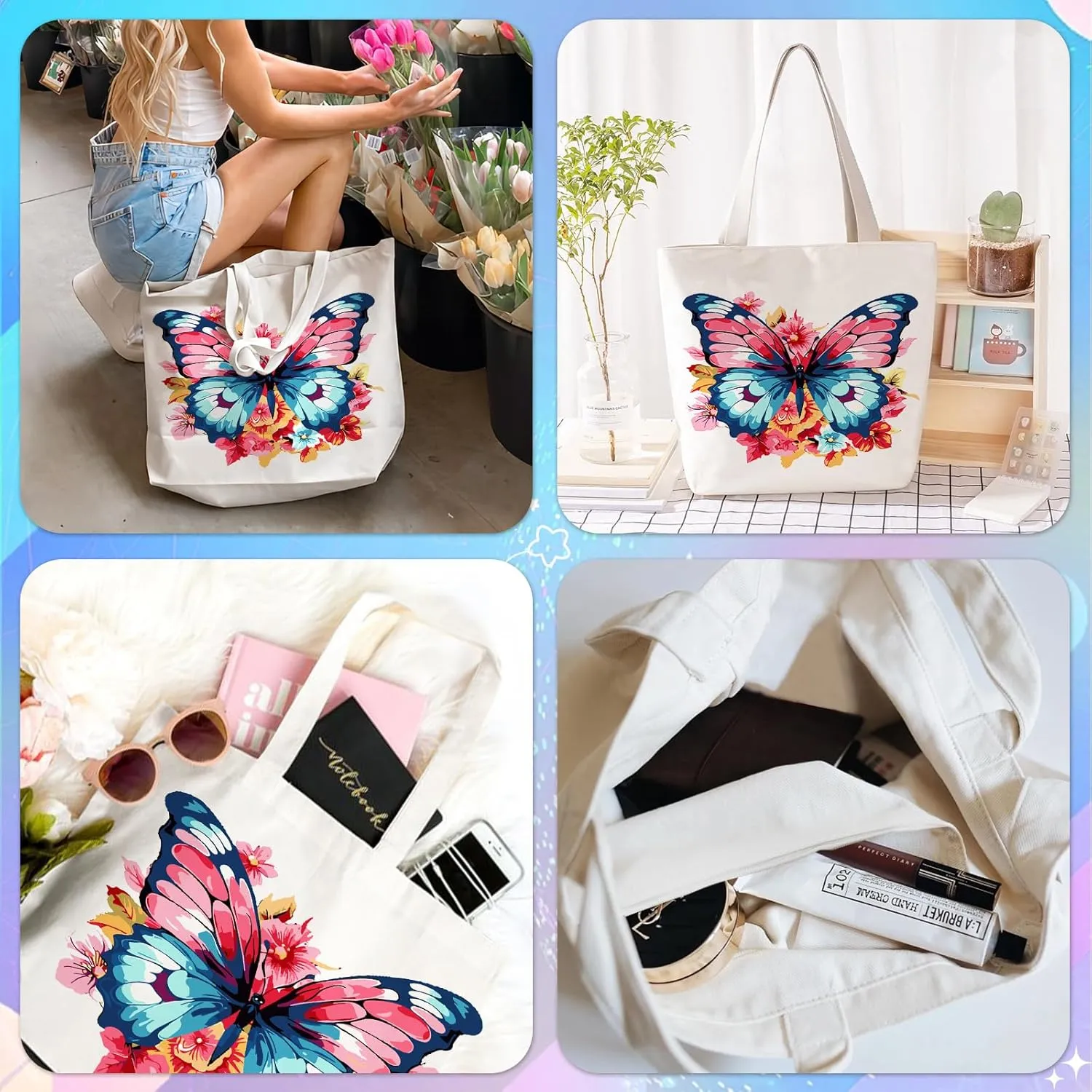 FILASLFT Butterfly Tote Bag Paint by Numbers, Paint by Numbers for Canvas Tote Bag, Travel Bag, Student Bag, Beach Bag and Shopping Bag 17.71x13.38 Inch
