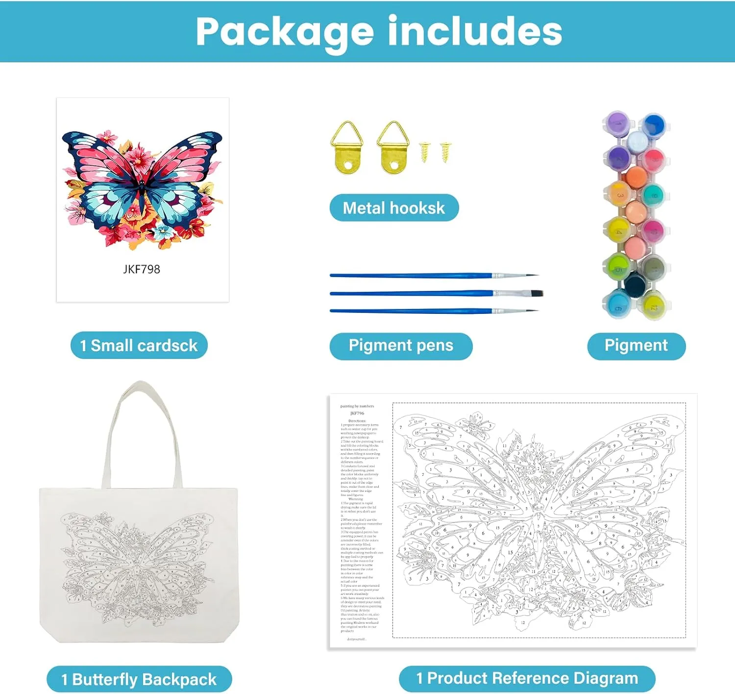 FILASLFT Butterfly Tote Bag Paint by Numbers, Paint by Numbers for Canvas Tote Bag, Travel Bag, Student Bag, Beach Bag and Shopping Bag 17.71x13.38 Inch