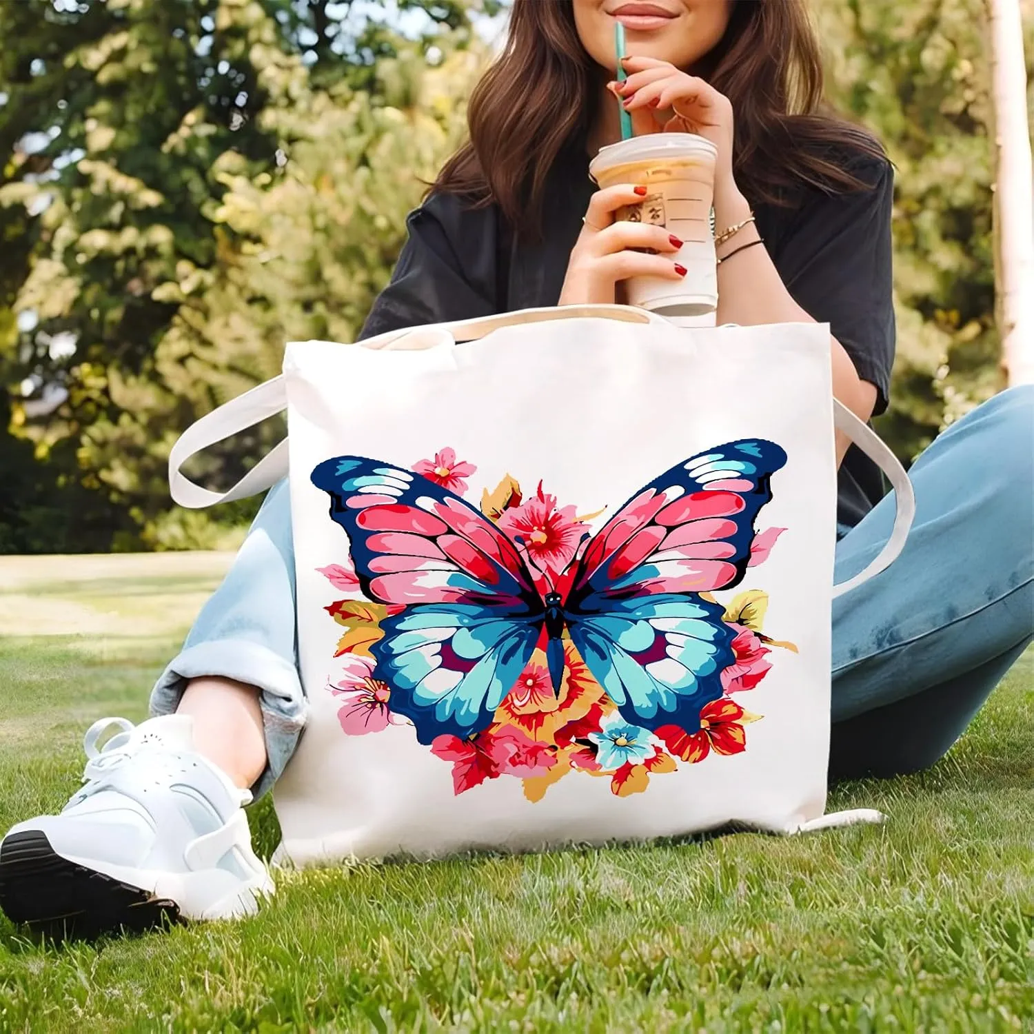 FILASLFT Butterfly Tote Bag Paint by Numbers, Paint by Numbers for Canvas Tote Bag, Travel Bag, Student Bag, Beach Bag and Shopping Bag 17.71x13.38 Inch