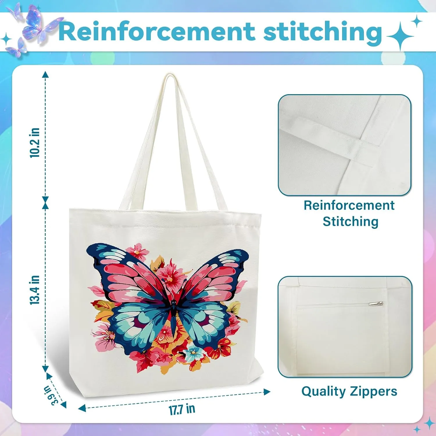 FILASLFT Butterfly Tote Bag Paint by Numbers, Paint by Numbers for Canvas Tote Bag, Travel Bag, Student Bag, Beach Bag and Shopping Bag 17.71x13.38 Inch