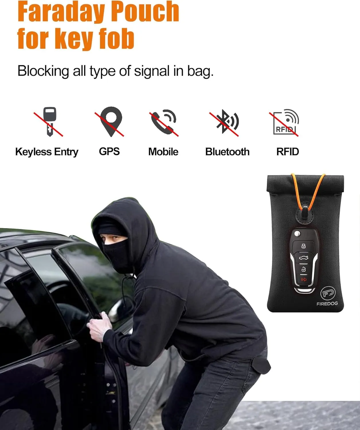 FIREDOG 2-Pack Faraday Pouch for Car Keys and Smartphone, Key Signal Blocking Bag, Anti Theft Car Protection, Cell Phone Keyless Entry Fob Signal Blocking Bag (Black)