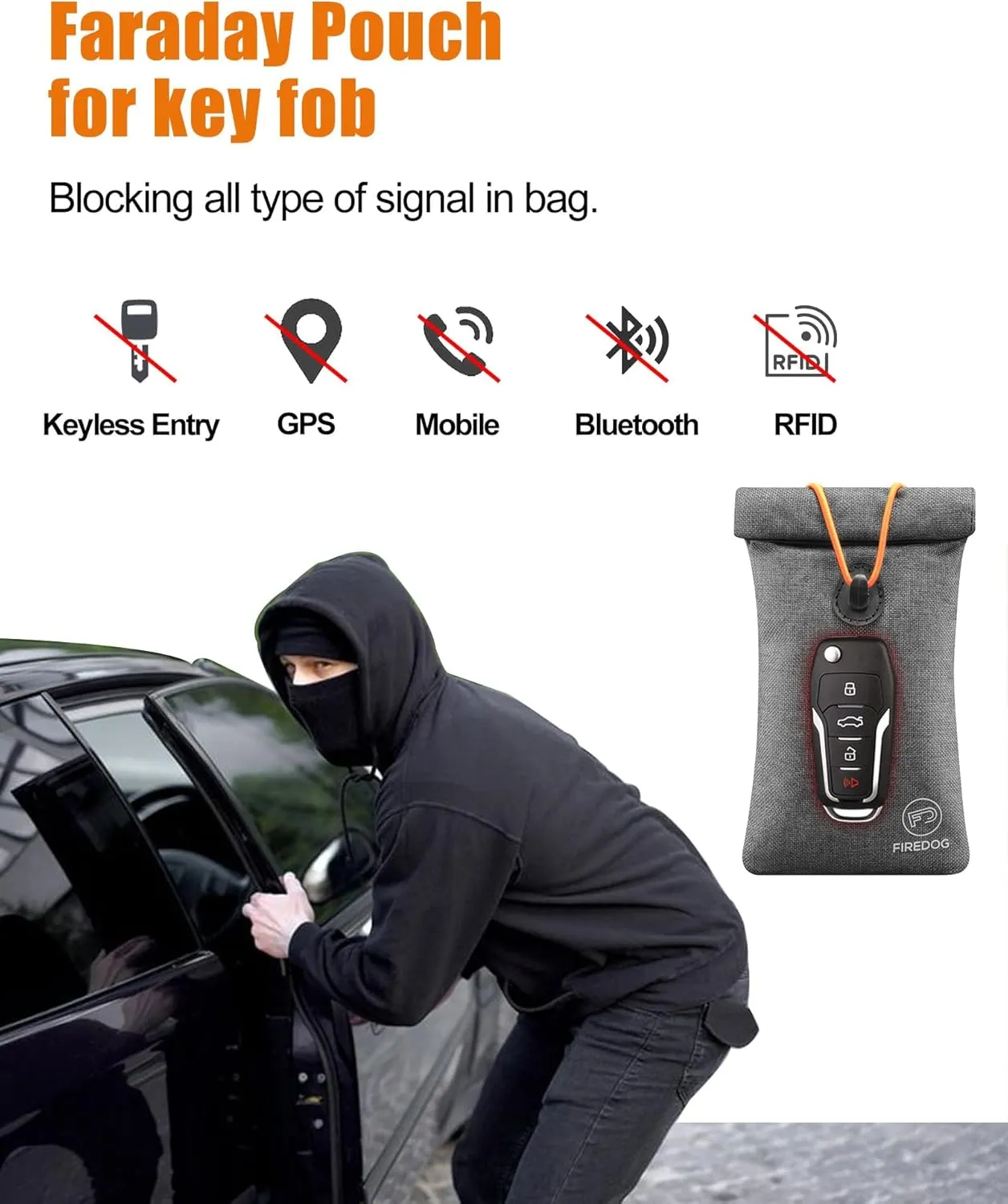 FIREDOG 2 Pack Faraday Pouch for Car Keys and Smartphone, Key Signal Blocking Bag, Anti Theft Car Protection, Keyless Entry Fob Signal Blocking Bag (Grey)