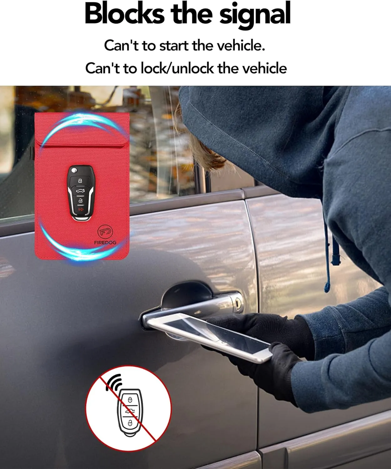 FIREDOG Faraday Key fob Protector, Faraday Bag for Car Keys and Cell Phone WiFi/GSM/LTE/NFC/RFID/Keyless Entry Fob Signal Blocking Pouch(Red)