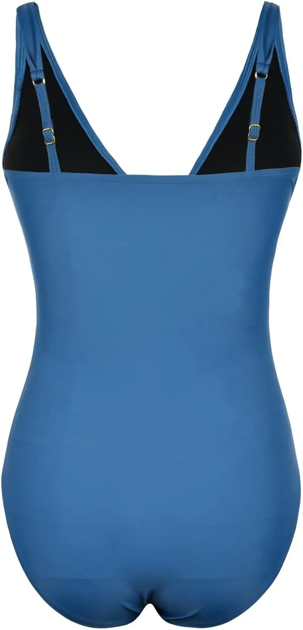 Firpearl Women's Ruffle One Piece Bathing Suits V Neck Vintage Tummy Control Swimsuit Swimwear