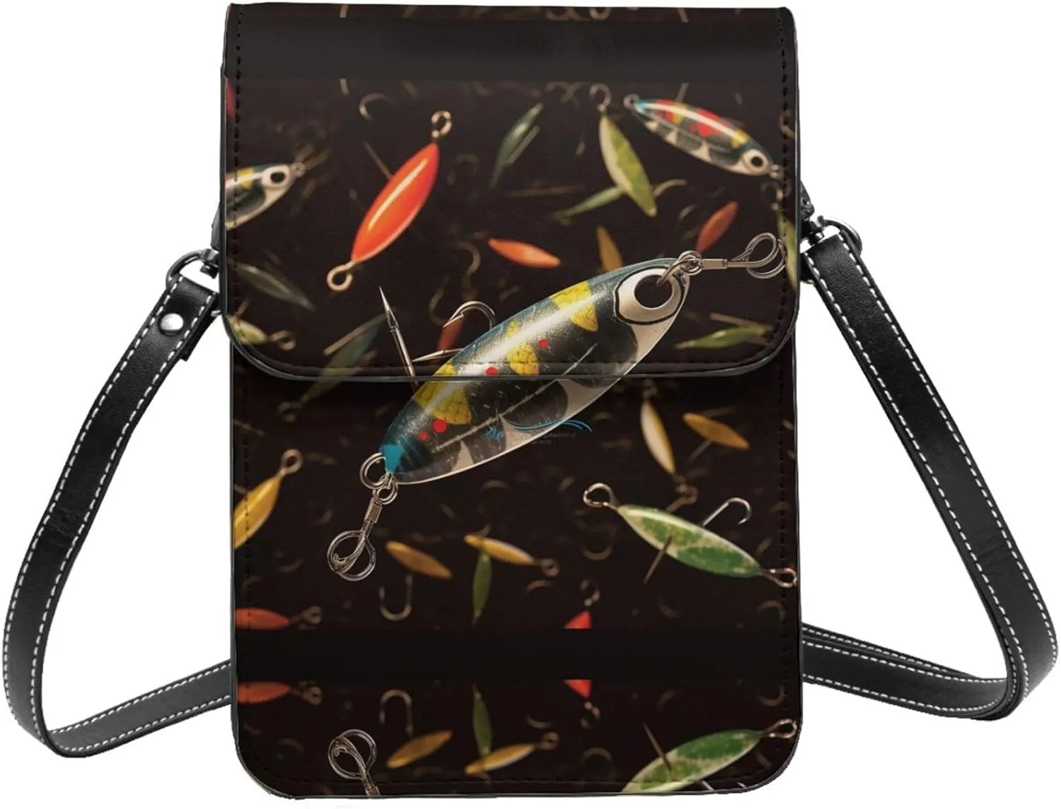 Fishing Lure Print Small Cell Phone Purse Small Crossbody Bags Women Pu Leather Shoulder Bag Handbag