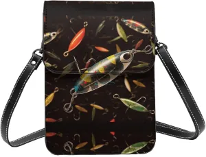 Fishing Lure Print Small Cell Phone Purse Small Crossbody Bags Women Pu Leather Shoulder Bag Handbag