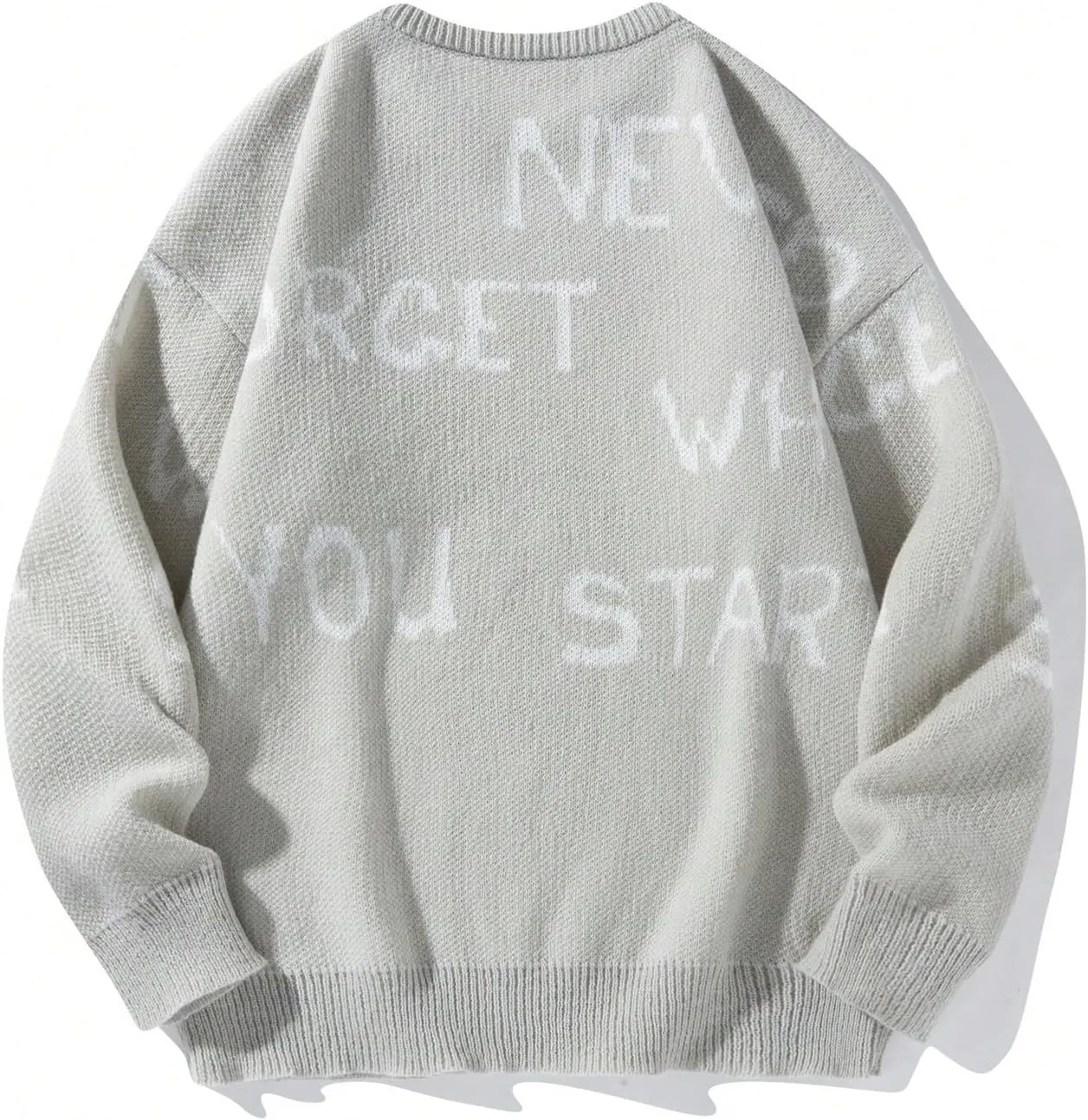 Floerns Men's Letter Print Long Sleeve Knit Wear Crewneck Pullover Sweaters
