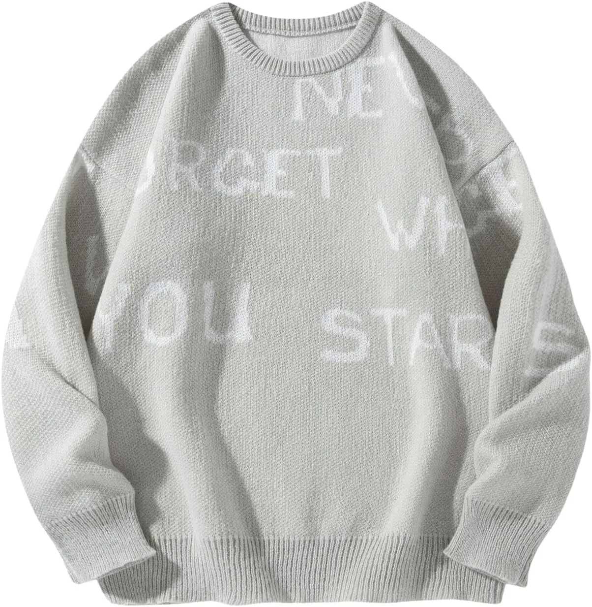 Floerns Men's Letter Print Long Sleeve Knit Wear Crewneck Pullover Sweaters