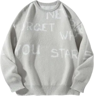 Floerns Men's Letter Print Long Sleeve Knit Wear Crewneck Pullover Sweaters