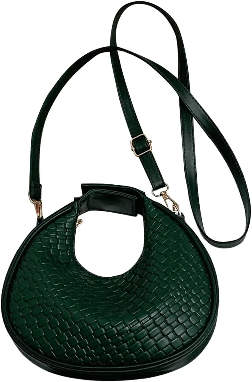 Floerns Women's Crossbody Bag Leather Weave Small Handbag Retro Crescent Bag