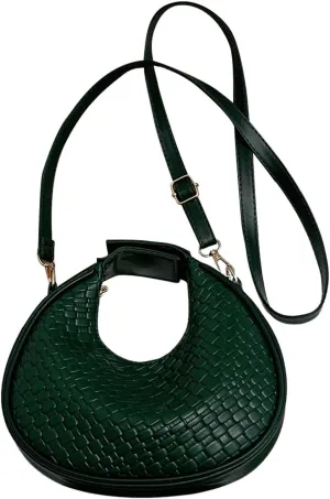 Floerns Women's Crossbody Bag Leather Weave Small Handbag Retro Crescent Bag