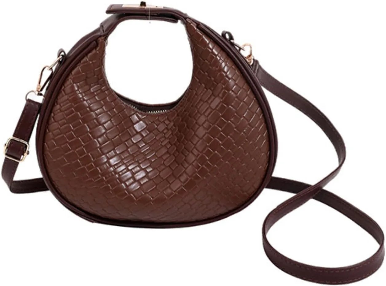 Floerns Women's Crossbody Bag Leather Weave Small Handbag Retro Crescent Bag
