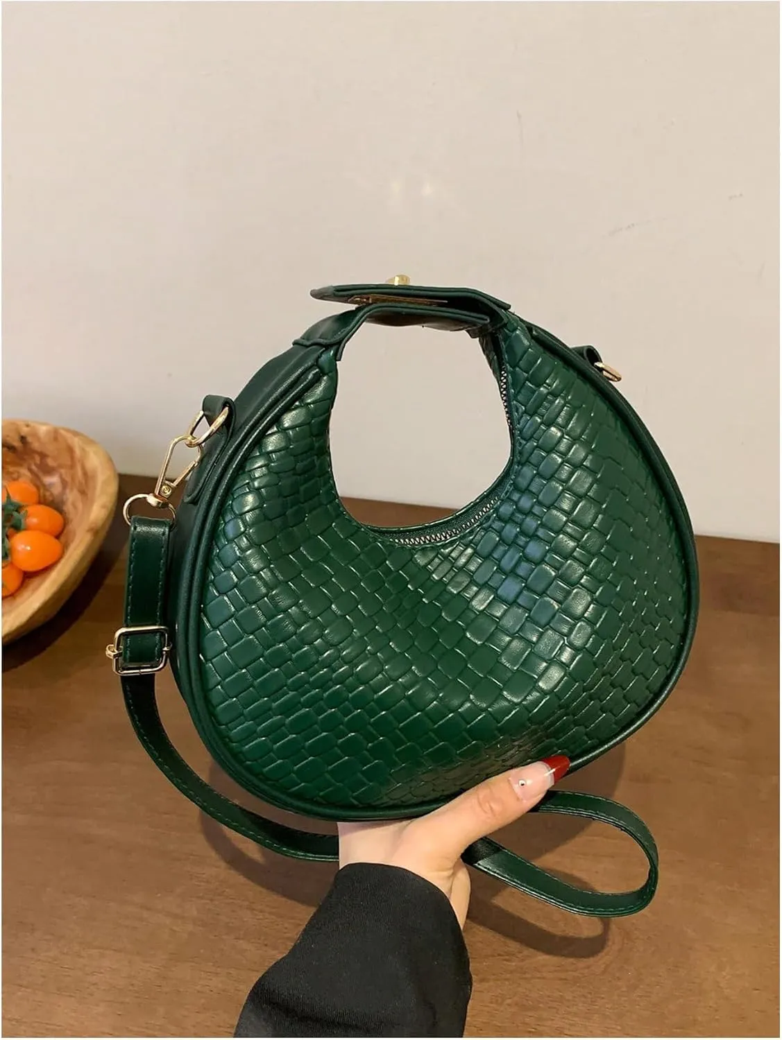 Floerns Women's Crossbody Bag Leather Weave Small Handbag Retro Crescent Bag