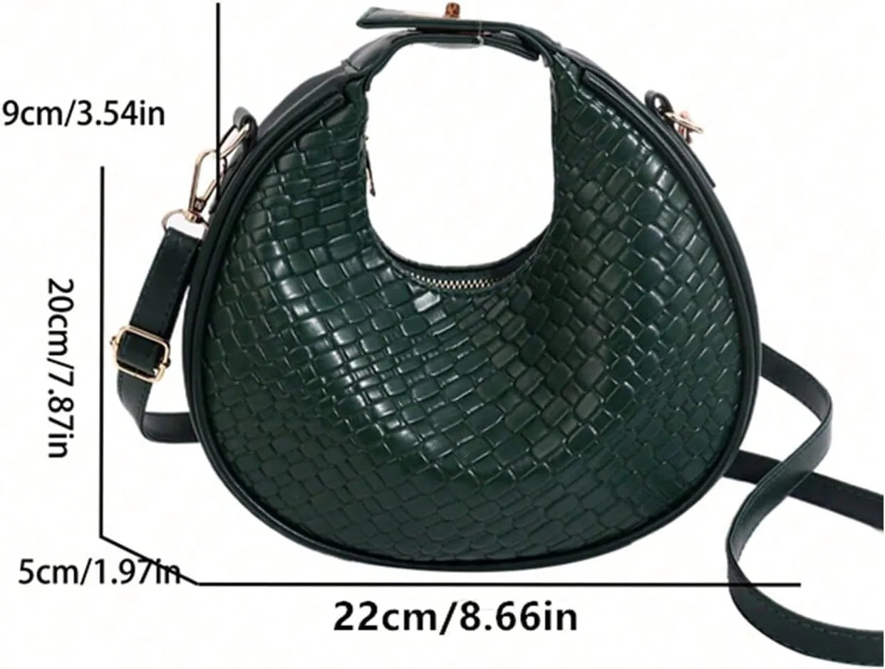 Floerns Women's Crossbody Bag Leather Weave Small Handbag Retro Crescent Bag