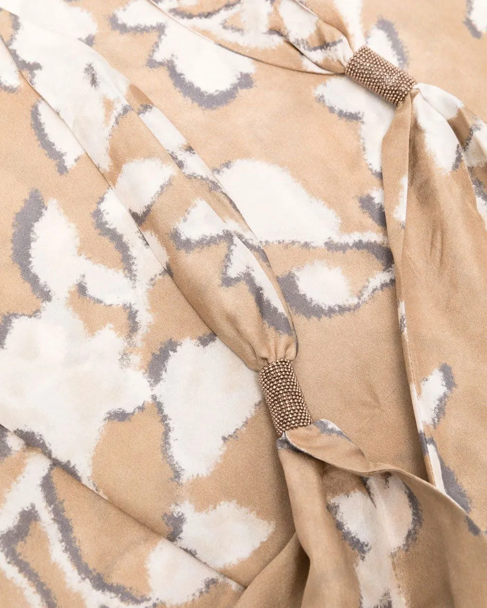 Floral Print Silk Monili Embellished Scarf